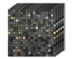 HomeyStyle Fliesenaufkleber für Küche, Wanddekoration, Aluminium-Oberfläche, Metall, Mosaik-Fliesen, Schwarz, Sternenhimmel, kariert, Glas, 30,5 x 30,5 cm, 5 Fliesen