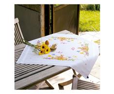 Vervaco Tischdecke Kaninchen Bedruckte Decke/Läufer mit Webrand, Baumwolle, Mehrfarbig 80 x 80 x 0,3 cm