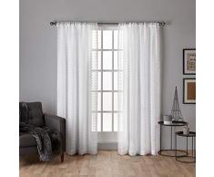 Exclusive Home Curtains Spirit Woven Pouf Applique Sheer Window Curtain Panel Pair with Rod Pocket, 54x96, Winter White, 2 Piece