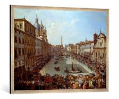 Gerahmtes Bild von Giovanni Paolo Pannini Piazza Navona in Rom unter Wasser gesetzt, Kunstdruck im hochwertigen handgefertigten Bilder-Rahmen, 100x70 cm, Silber Raya