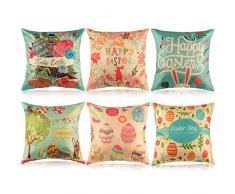 Chuangdi 6 Stücke Ostern Sackleinen Kissenbezug Bunny Hase Kissenbezüge Osterei Baumwolle Leinen Kissenbezüge für Ostern Haus Dekorationen