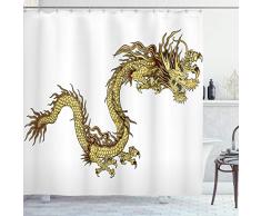 Dragon Decor Duschvorhang Set von ambesonne, Fire Dragon Sternzeichen mit groß Klauen Symbol der Macht Chinesische Astrologie Thema Mythologie, Badezimmer Zubehör, 69 W x 70l Zoll, Golden Weiß
