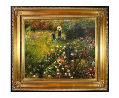 La Pastiche Woman with a Parasol in a Garden (Frau mi Sonnenschirm) by Renoir Hand Painted Oil with Regency Gold Frame, 32.5 x 28.5, Multi-Color