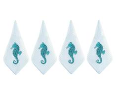 CFF Seepferdchen Blau Bestickt Weiß Waffelmuster Reinigungstuch 45,7 cm Servietten Set von 4