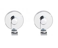 Wenko Vacuum-Loc iRun, 2er Set, Handtuch-Haken, Kleiderhaken, befestigen ohne Bohren, Kunststoff (ABS), Silber Glänzend, 6 x 7 x 5 cm