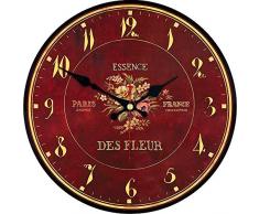 ShuaXin Wanduhr aus Holz, große Ziffern, leicht zu lesen, leise Wanduhr, Vintage, antik, Klassische Retro-Wanduhr, Quarz-Uhrwerk, batteriebetrieben, runde Wanduhr Antik 14 inch Blumen