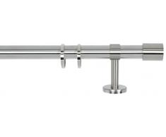 indeko KAPPE, stabile Gardinenstange Ø 28 mm aus Metall auf Maß, 1-Lauf, edelstahloptik, Komplettset mit Zubehör