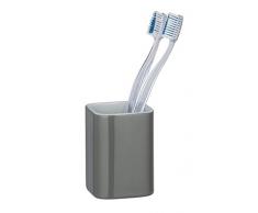 WENKO Elmo Zahnputzbecher-/ Zahnbürstenhalter (für Zahnbürste und Zahnpasta, Keramik) 6.5 x 9 x 6.5 cm, Grau