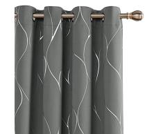 Deconovo Verdunklungsvorhänge Wellen Foliendruck Muster Raumverdunklung Vorhang Thermoisoliert Fenster Energiespar Drapes Set von 2 Panels 52Wx45L Inch hellgrau
