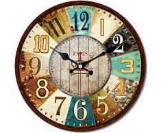 MEISTAR 30,5 cm Rund Vintage Rustikal Country toskanischen Stil aus Holz Home Dekorative Wanduhr batteriebetrieben 16 inch D