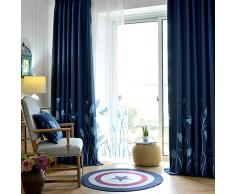 MELODIEUX Weizen Stickerei, Leinen, Vorhänge, Polyester-Mischgewebe, blau, W100 x L84