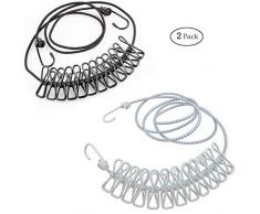 ZLY tragbare Reisetrockner, elastisch, verstellbar, mit 12 Wäscheklammern für Außen- und Innenbereich, Schwarz und Weiß