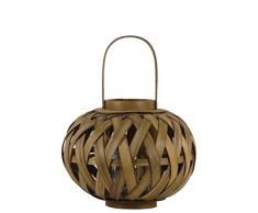 Urban Trends Holz rund Laterne mit Griff, Gitter-Design Körper und Hurricane Glas Kerzenhalter Natur Finish braun