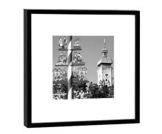 COGNOSCO Fotografie im Holzrahmen: Viktualienmarkt-Kunstdruck-Format 27 x 27 cm-Rahmenfarbe Hochwertiges Wandbild, Geschenkidee oder Souvenir aus München, Holz, Schwarz-Weiß, Rahmen