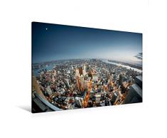 Premium Textil-Leinwand 120 x 80 cm Quer-Format New York City bei Nacht | Wandbild, HD-Bild auf Keilrahmen, Fertigbild auf hochwertigem Vlies, Leinwanddruck von Markus Gann - www.magann.de