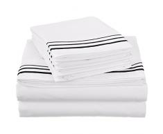 Luxor Treasures Superior 3000 Serie Super Weich und knitterfrei Microfaser Bettwäsche Set mit Line Stickerei in Geschenk-Box, weiß/schwarz, Twin XL