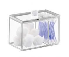 iDesign Aufbewahrungsbox mit Deckel, robuster Wattepadspender aus Kunststoff, Wattestäbchen Aufbewahrung für das Badezimmer mit zwei Fächern, durchsichtig