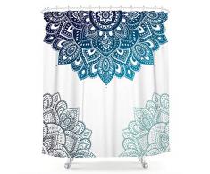 LIGHTINHOME Lightinnhome Henna Mandala Duschvorhang südasiatische Blaue weiße Blume Badezimmer Dekor Stoff für Badewanne 182,9 x 182,9 cm 12 Stück Kunststoff Duschhaken enthalten