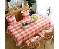 Pahajim Tischdecke aus Baumwollleinen mit Stickerei, waschbar, Nicht verblassen, rechteckig, für Küche, Esszimmer, Party. Rectangle/Oblong，55 x 102 Inch Plaid Wassermelone rot