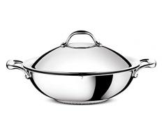Lagostina ACCADEMIA LAGOFUSION Wok 30 cm (5 l) + Deckel aus Edelstahl 18/10, für alle Herdarten geeignet, auch Induktionsherde, stabile genietete Griffe