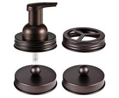 Andrew & Sarah Einmachglas Badezimmerzubehör Deckel-Set Schaumseifenspender, Zahnbürstenhalter, Deckel und Apothekerbehälter, rustikal, modernes Bauernhaus Dekor (Glas nicht im Lieferumfang enthalten) bronze