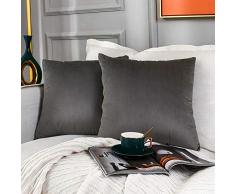 Samt-Kissenbezüge, 2 Stück, solide, weiche dekorative längliche Kissenbezüge, Set, Bauernhaus, Schlafzimmer, Sofa, Bett, Schwarz, 30,5 x 50,8 cm 12*20 inch dunkelgrau