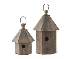 K&K Interiors 14515A Vogelhäuser aus Holz, zum Aufhängen, Holz, Sperrholz, Eisen, 2 Stück
