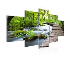 Bilder Landschaft Brücke Wandbild 200 x 100 cm Vlies - Leinwand Bild XXL Format Wandbilder Wohnzimmer Wohnung Deko Kunstdrucke Grün 5 Teilig - MADE IN GERMANY - Fertig zum Aufhängen 607451a