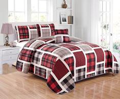 Fancy Linen Gesteppte Tagesdecke Set Plaid Patchwork Rot Schwarz Grau Weiß Neu Full/Queen