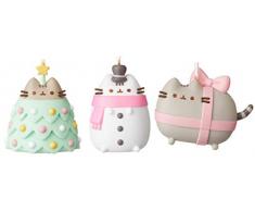 ENESCO Ensco Gift Meowy Christmas Pusheen 3-teiliges Ornament-Set – Weihnachtsbaum Pusheen, Schneemann Pusheen und Geschenkverpackter Pusheen
