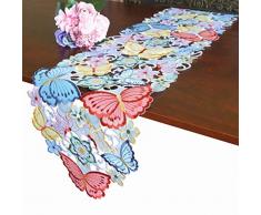 GRANDDECO Tischläufer für Frühling und Ostern, Schmetterlingsmotiv, Bestickt, Tischdekoration, Tischläufer, 33 x 68 cm Runner 13×68（33x172cm） Spring Color