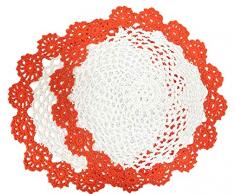 fennco Styles handgefertigt Zwei Tone Floral Crochet Tablett Stoff Spitzendeckchen, 9 Zoll rund, 2 Stück, 7 Farben, 100 % Baumwolle, Orange, 9Wx9L
