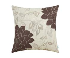 CaliTime Kissenbezüge Kissenhülle Hochwertiger Dekokissenbezug für das Sofa auf der Couch Dekoration Vintage Dahlia Floral Applique Bestickt 50cm x 50cm Kaffee & Taupe