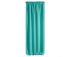 Design91 Glatt Blackout Verdunkelnd Kräuselband Weich Vorhänge Gardinen Modern Schlicht Schlafzimmer Kinderzimmer Wohnzimmer, Türkis, 135x270cm