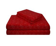 Sonnenwaschbar, 100 % Baumwolle, 170 g/m², Flanell, superweich, warm und flauschig, 4-teiliges Bettwäsche, bis zu 40,6 cm Tiefe Tasche. King rot / weiß