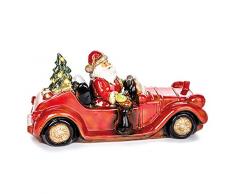 EUROCINSA Weihnachtsmann aus Keramik im Cabrio mit Weihnachtsbaum mit Licht (ohne Batterien) 36 x 17 cm 1 Stück, Rot/Weiß, Einheitsgröße