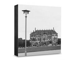 COGNOSCO HG-DD100 Foto-Holzblock medium-15 x 15 cm-Wandbild mit Architektur-Fotografie Dresden-Palais im mittelen Garten, Holz, Schwarz-Weiß, 15x15cm