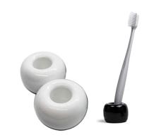 SUKRAGRAHA Mini Keramik Zahnbürstenhalter für Badezimmer Schminktisch Arbeitsplatten Pack of 2 weiß