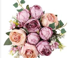 Shengyuan Kunstblumen Pfingstrose, Kunstseide, Blumenstrauß für Zuhause, Garten, Hochzeit, Party, Dekoration Champagne -Pinkish Purple