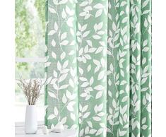Gardinen mit Blättermuster, halbtransparent, 2 Stück Modern 63 L grün