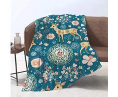 Lmorey Print mit süßem Cartoon-Dinosaurier-Muster, handgezeichnete Doodle-Dinosaurier-Decke, Bequeme Fleece-Decke, perfekt für Couch Sofa oder Reisen, 152,4 x 203,2 cm 60x80 Inches REH / Hirsch