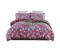 YIH Blauer Bettbezug für Kinder, 100% Baumwolle, 3-teiliges Bettwäscheset, Giraffe und Elefant, Bedruckt, weich und atmungsaktiv, mit Reißverschluss und Eckbändern King rot