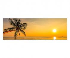 Panoramabild auf Leinwand und Keilrahmen 150x50cm Strand Meer Palme Sonnenuntergang