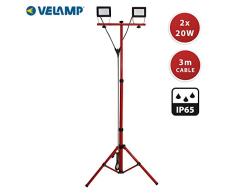 Velamp IS747-3 2 LED-Scheinwerfer auf Stativ, 3200 lm 2x20 W, Höhe: 176 cm, Kabel 3 m, wasserdicht IP65. Verwendung im Freien, Hausarbeit, Partys und Grillen im Garten, 40 W, Rot