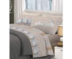 Savoltex Snc Bettwäsche-Set für Ehebett, Motiv: New York, Beige, Doppelbett