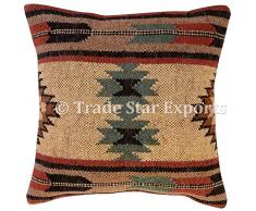 tradestar indischen Kissenbezug aus Jute, handgewebte Teppich Kissen, Kelim Kissenbezug 18 x 18, Boho Home Decor, Vintage Kissen Schutzhülle Muster 7