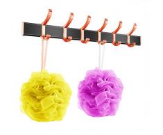 Aahlsen Hakenleiste zur Wandbefestigung, stark, selbstklebend, Langer Haken, Edelstahl, verschiebbar, 6 Haken, bronzefarben Bronze