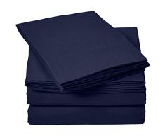 AmazonBasics Everyday Flanell-Bettwäsche Bettlaken-Set Queen Navy