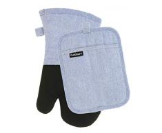 Cuisinart Ofenhandschuh und rechteckiger Topflappen mit Tasche, Neopren für einfaches Greifen, hitzebeständig bis 500 °C, Chambray Küchenzubehör, hellblau