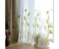 Melodieux Weizen Stickerei, Leinen, Vorhänge, Polyester-Mischgewebe, Green(Sheer), W52 x L84